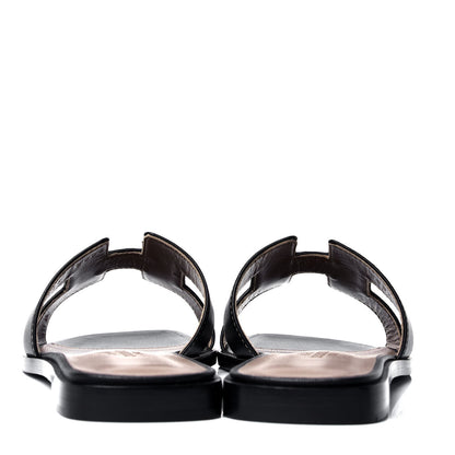 Hermes Box Calfskin Oran Sandals 36.5 Black 6 of 10