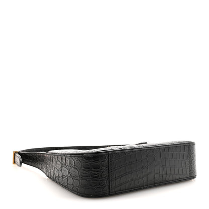 Saint Laurent Calfskin Crocodile Embossed LE 5 A 7 Hobo Black 4 of 9