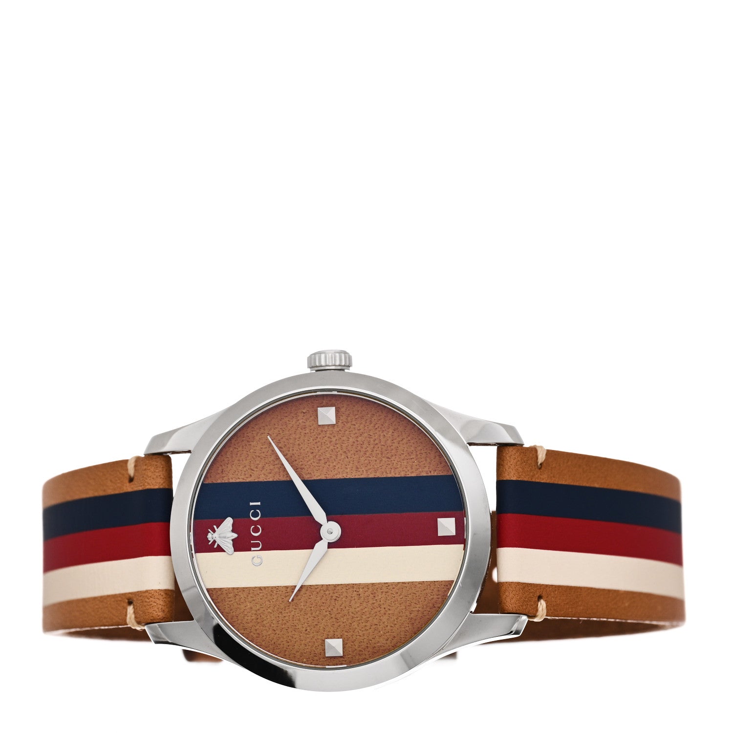 Gucci Stainless Steel Calfskin 38mm G-Timeless Stripe Web Quartz Watch Brown 2 of 5