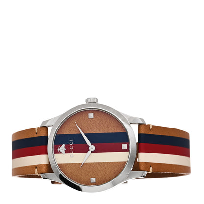 Gucci Stainless Steel Calfskin 38mm G-Timeless Stripe Web Quartz Watch Brown 2 of 5