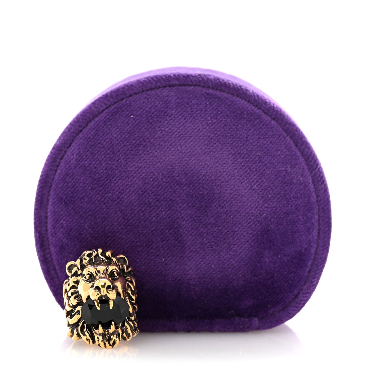 Gucci Metal Crystal Lion Head Ring 56 7.5 Black Aged Gold 6 of 6