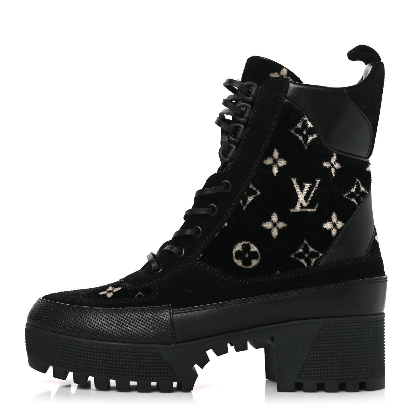 Velvet Calfskin Monogram Laureate Platform Desert Boots 41 Black White