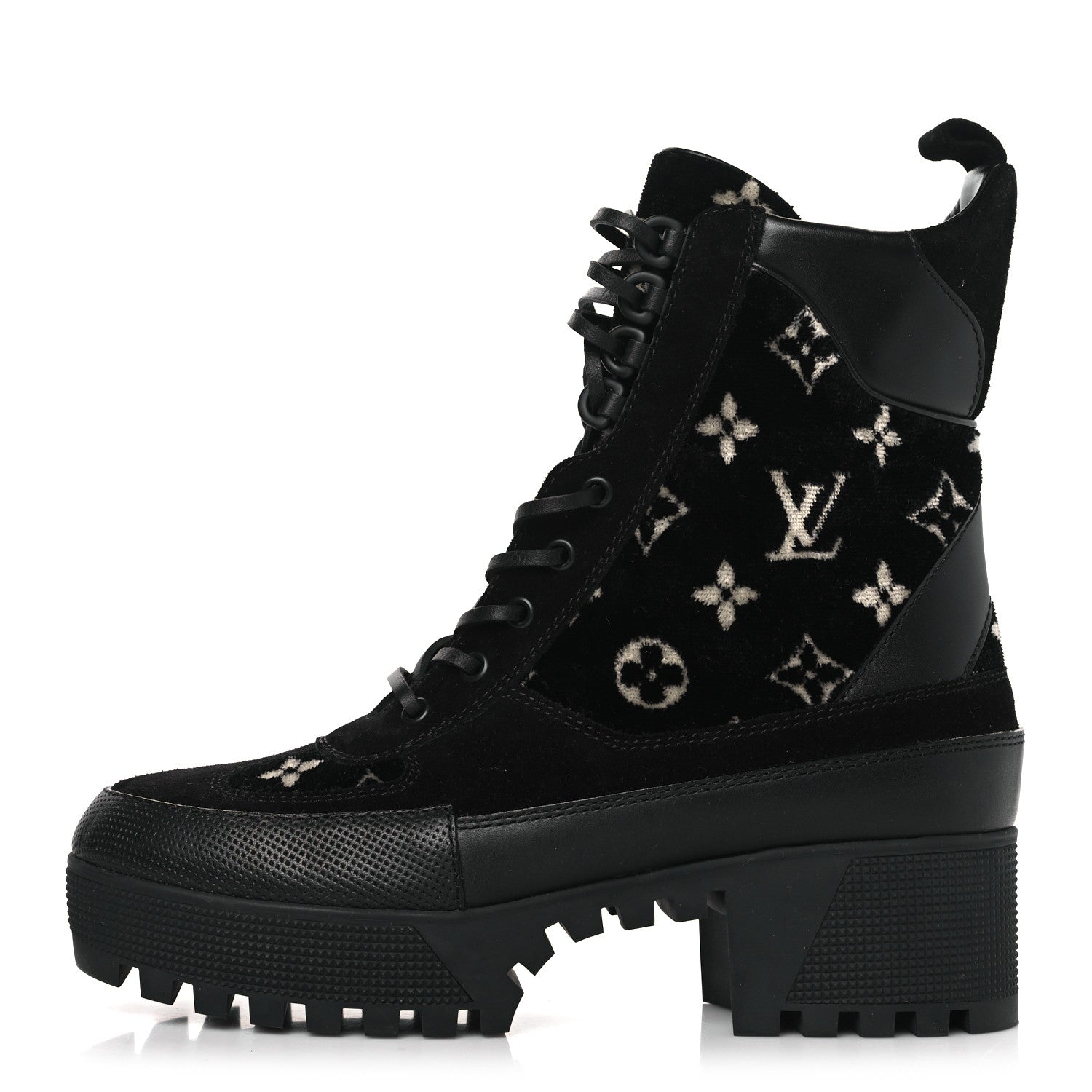 Louis Vuitton Velvet Calfskin Monogram Laureate Platform Desert Boots 41 Black White 1 of 7
