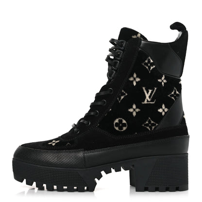 Louis Vuitton Velvet Calfskin Monogram Laureate Platform Desert Boots 41 Black White 1 of 7