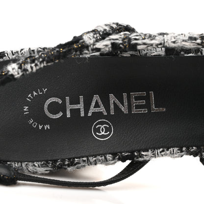 Chanel Tweed Grosgrain Cap Toe CC Slingback Pumps 41.5 Black Grey 8 of 10