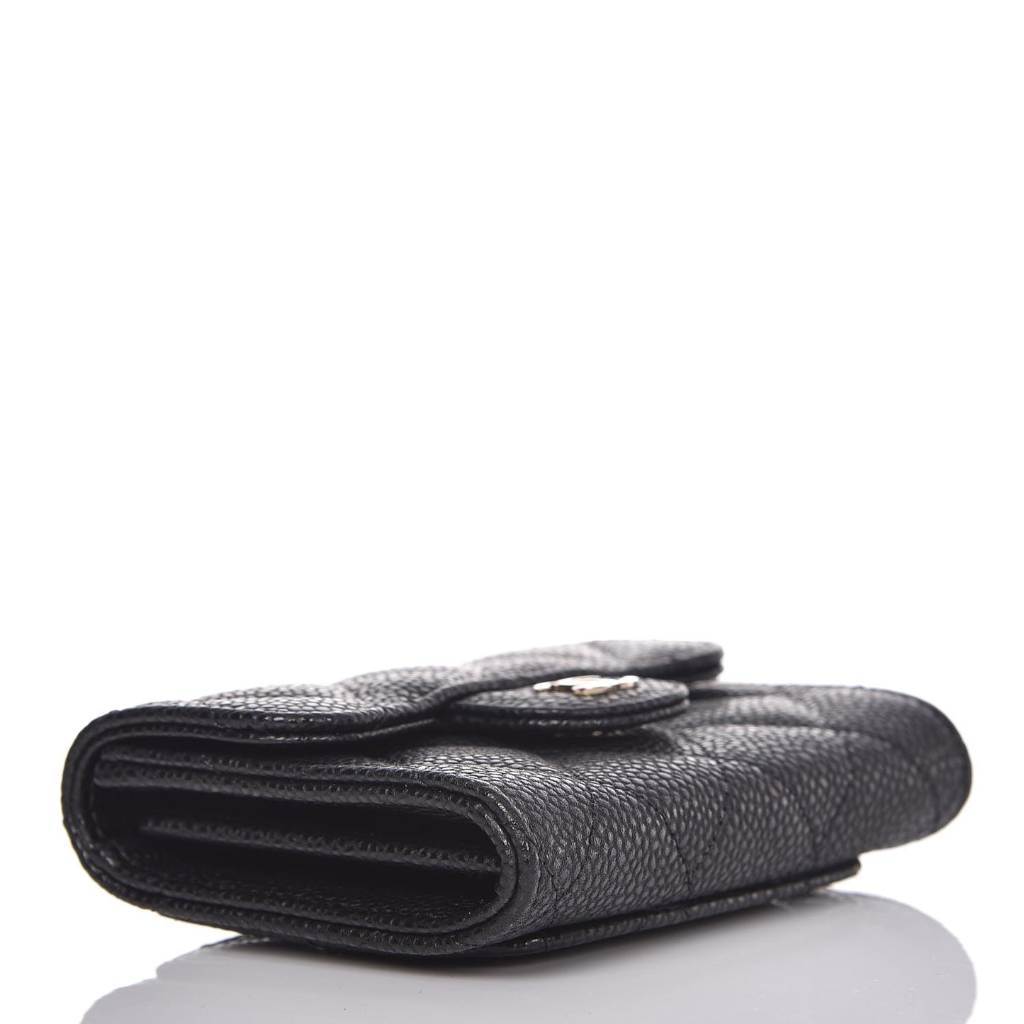 Caviar Quilted Flap Card Holder Wallet Black