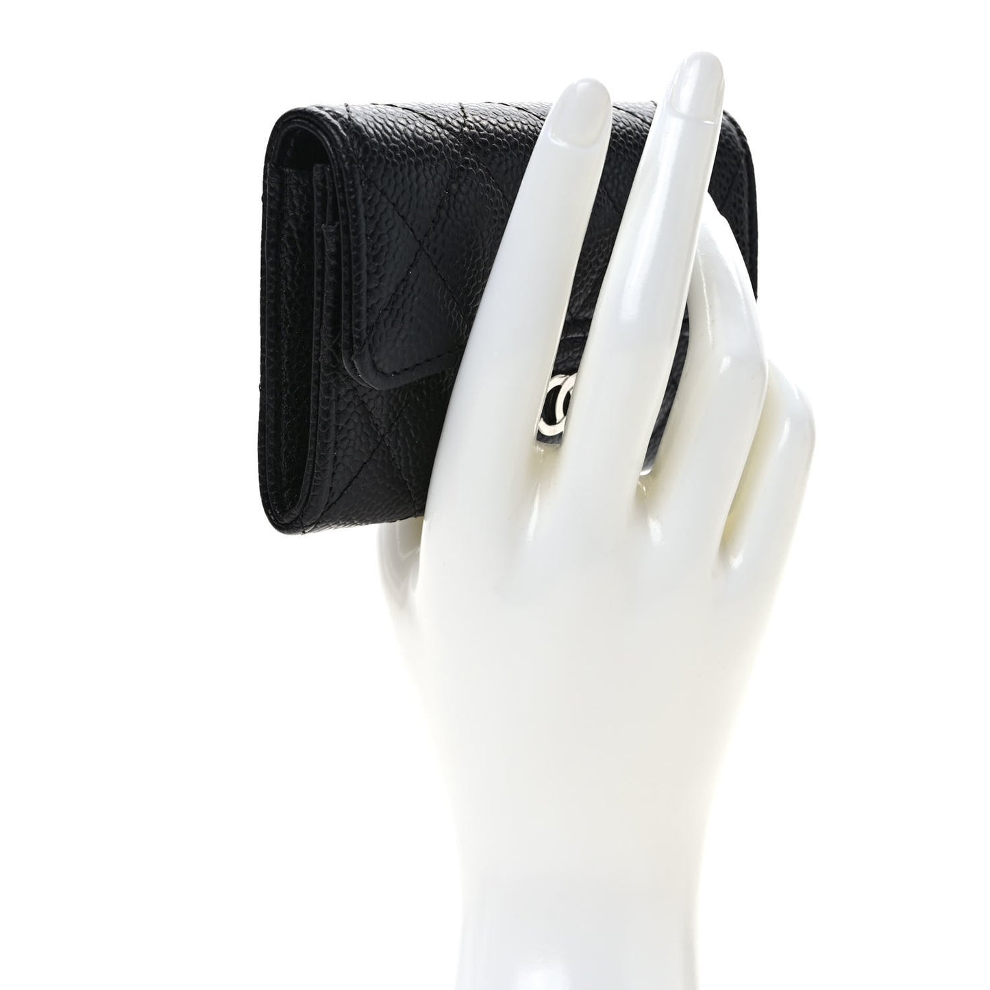 Caviar Quilted Flap Card Holder Black
