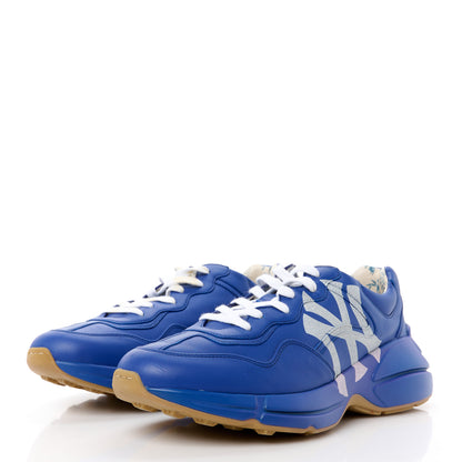 Gucci X MLB Calfskin NY Yankees Mens Rhyton Sneakers 8 Electric Blue 3 of 14