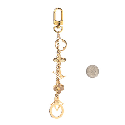 Louis Vuitton Brass Enamel Fleur De Monogram Bag Charm Chain Gold 2 of 6
