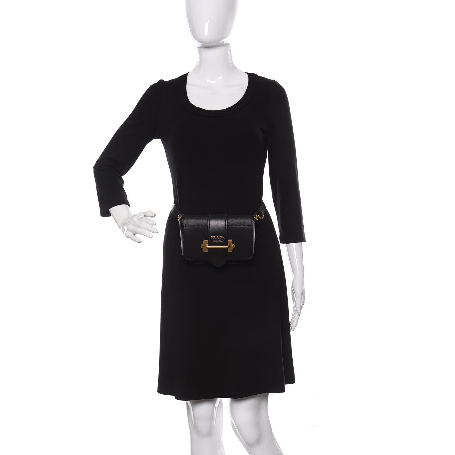 Prada Saffiano City Calf Cahier Belt Bag Black 2 of 9
