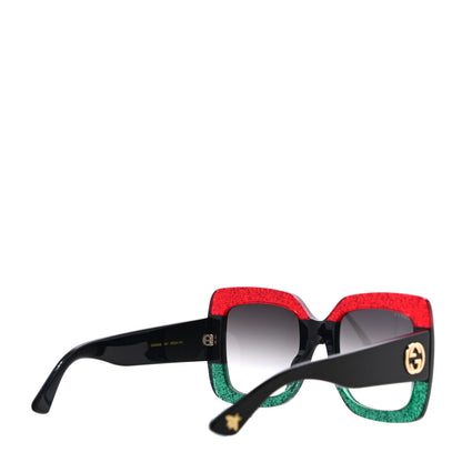 Gucci Acetate Square Frame Sunglasses GG0083S Glitter Red Black Green 3 of 8