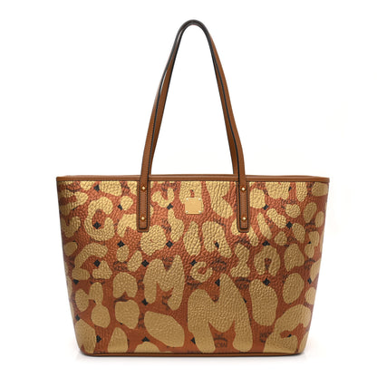 MCM Visetos Metallic Leopard Print Medium Anya Shopper Tote Cognac 1 of 14