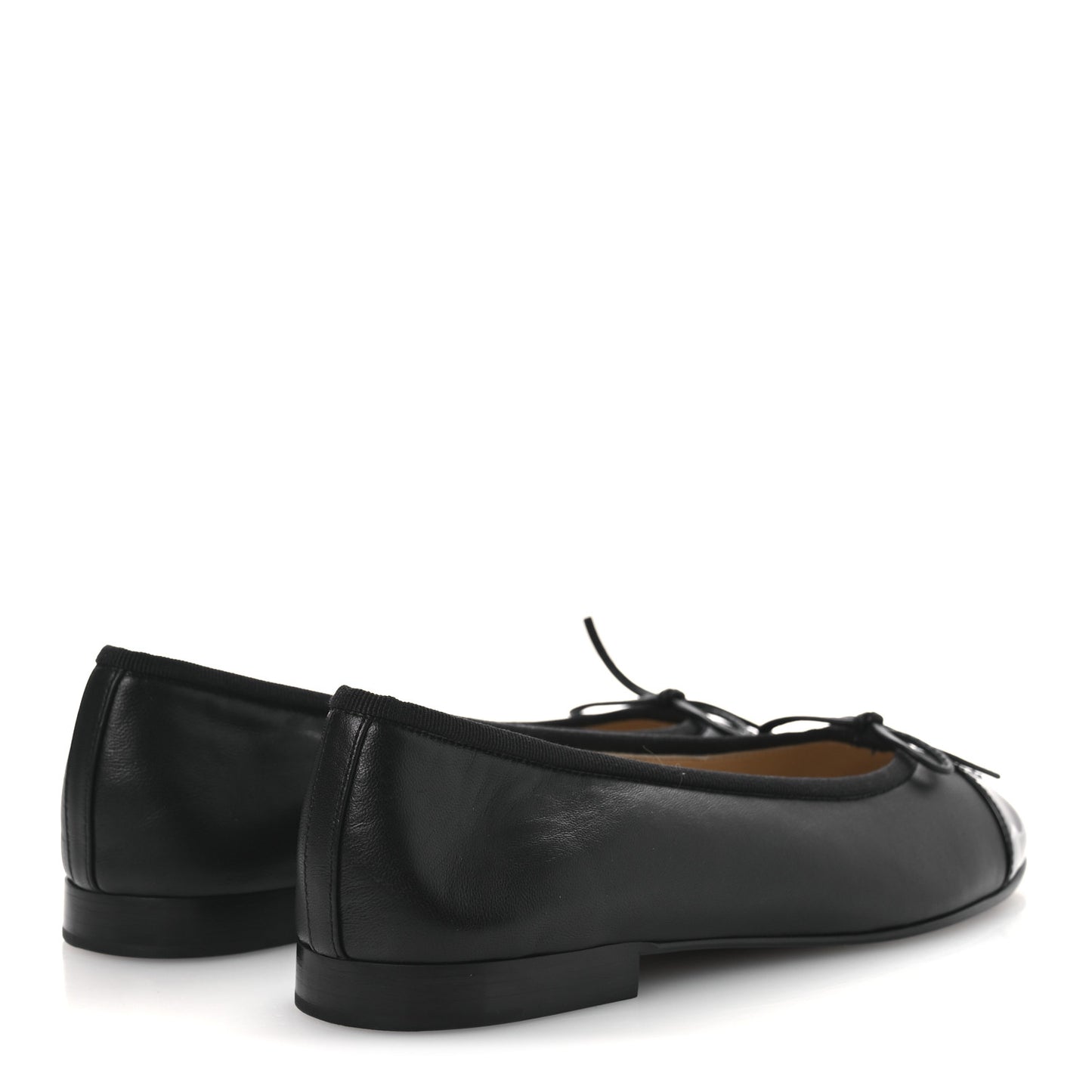 Lambskin Patent Cap Toe Ballerina Flats 38 Black