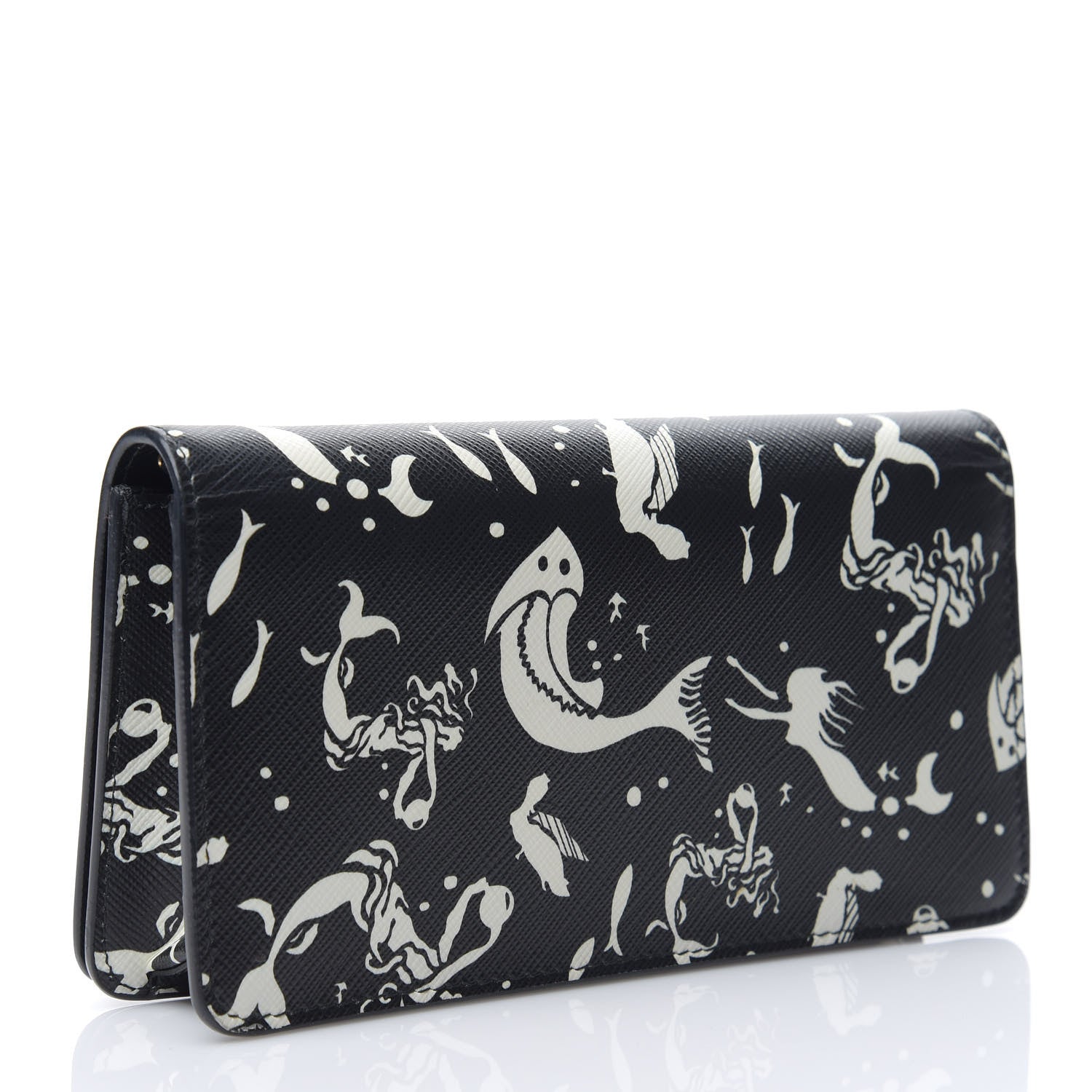 Prada Saffiano Triangle Logo Mermaid Print Mini Crossbody Bag Black 2 of 8