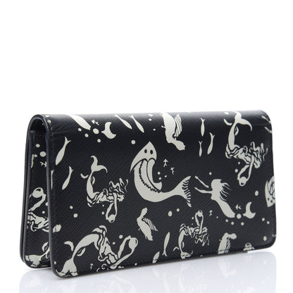 Prada Saffiano Triangle Logo Mermaid Print Mini Crossbody Bag Black 2 of 8