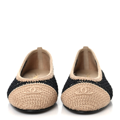 Chanel Raffia Cap Toe Ballerina Flats 40 Black Beige 3 of 8