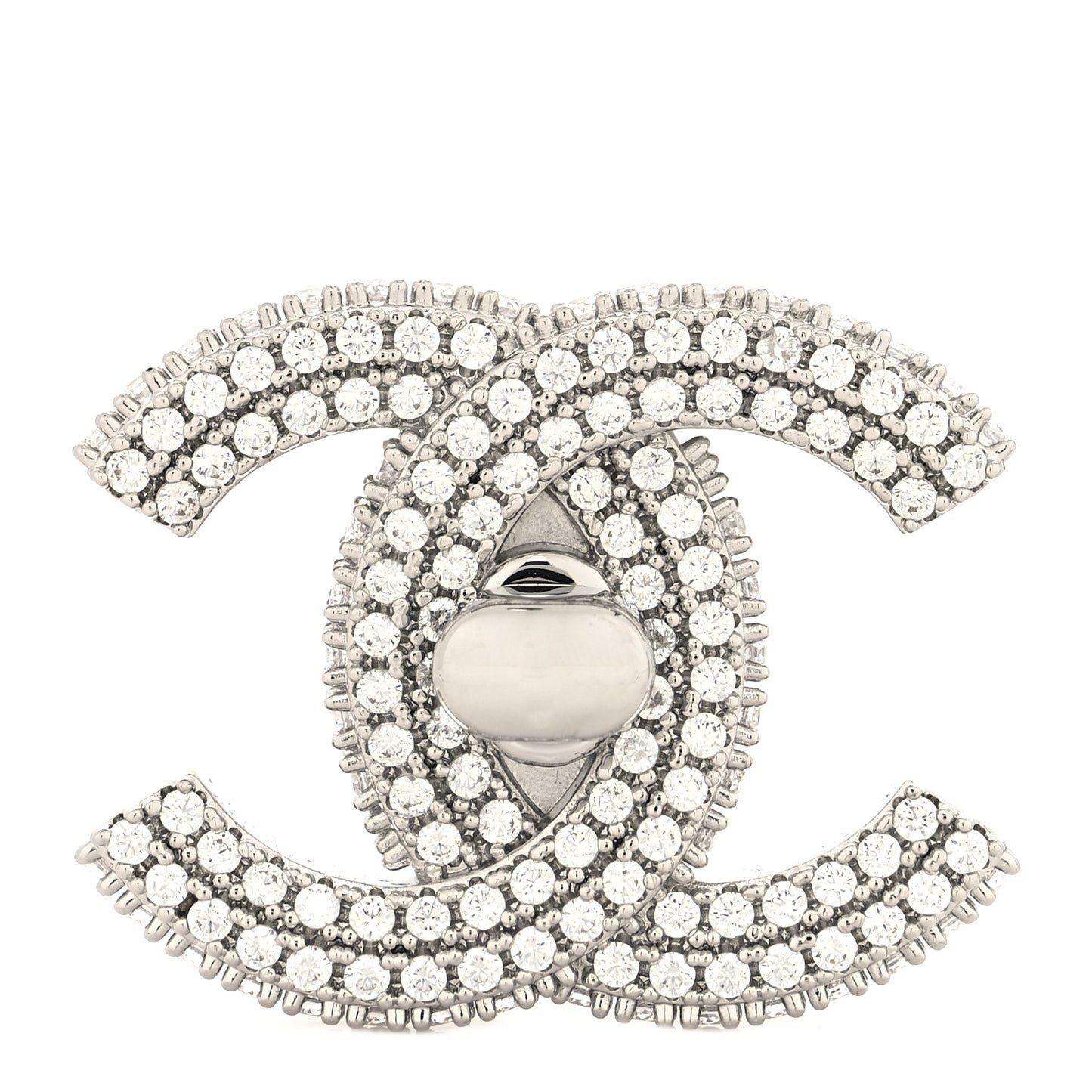 Crystal CC Turnlock Brooch Silver