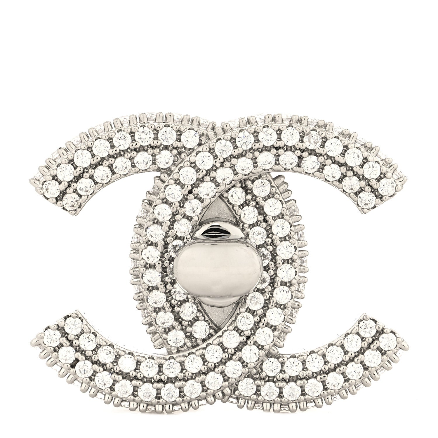 Chanel Crystal CC Turnlock Brooch Silver 1 of 3