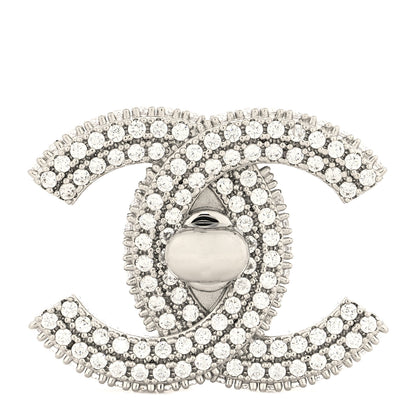 Chanel Crystal CC Turnlock Brooch Silver 1 of 3
