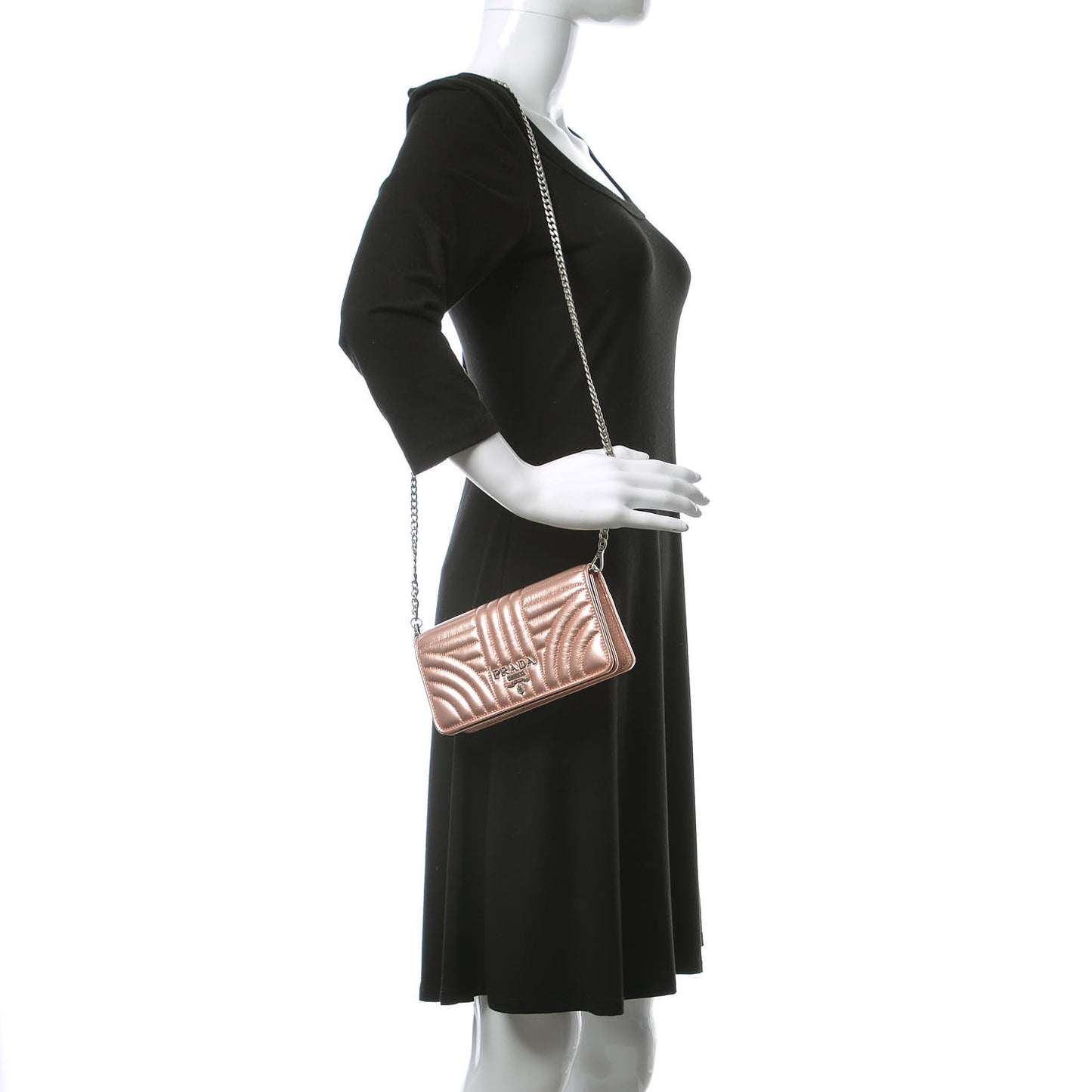 Metallic Nappa Mini Impunture Diagramme Chain Crossbody Bag Rosa Mordore
