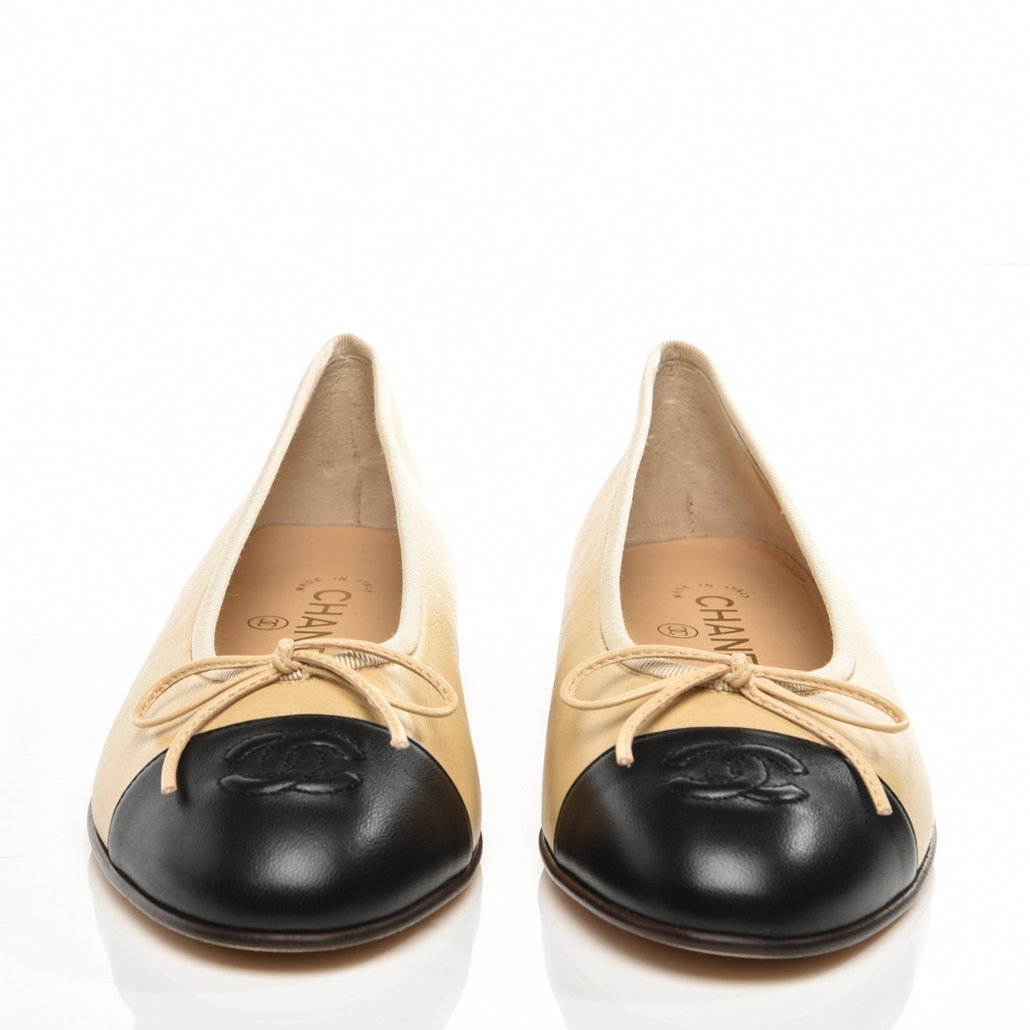 Lambskin Cap Toe Ballerina Flats 37.5 Beige Black