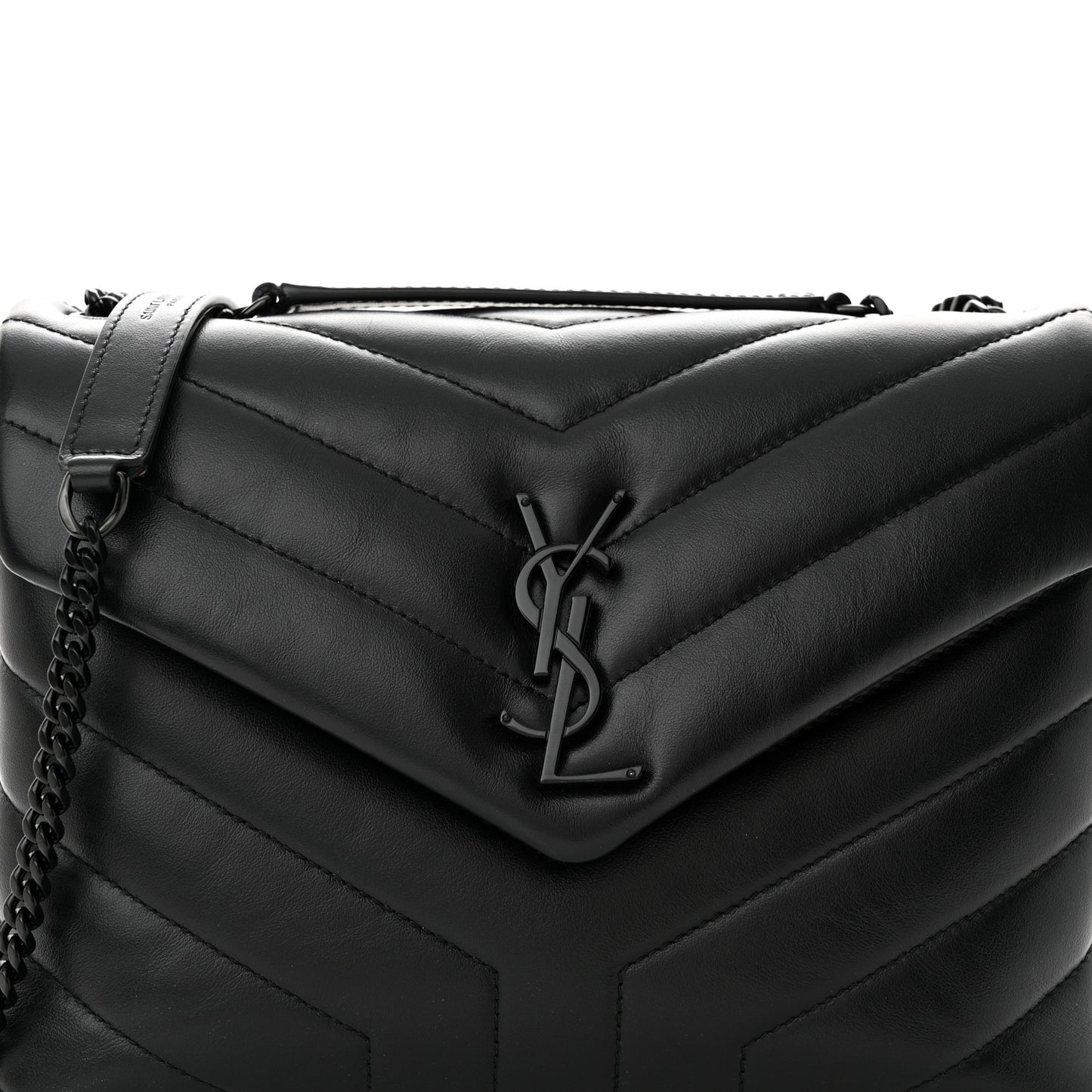 Calfskin Y Quilted Monogram Monochrome Small Loulou Chain Satchel Black