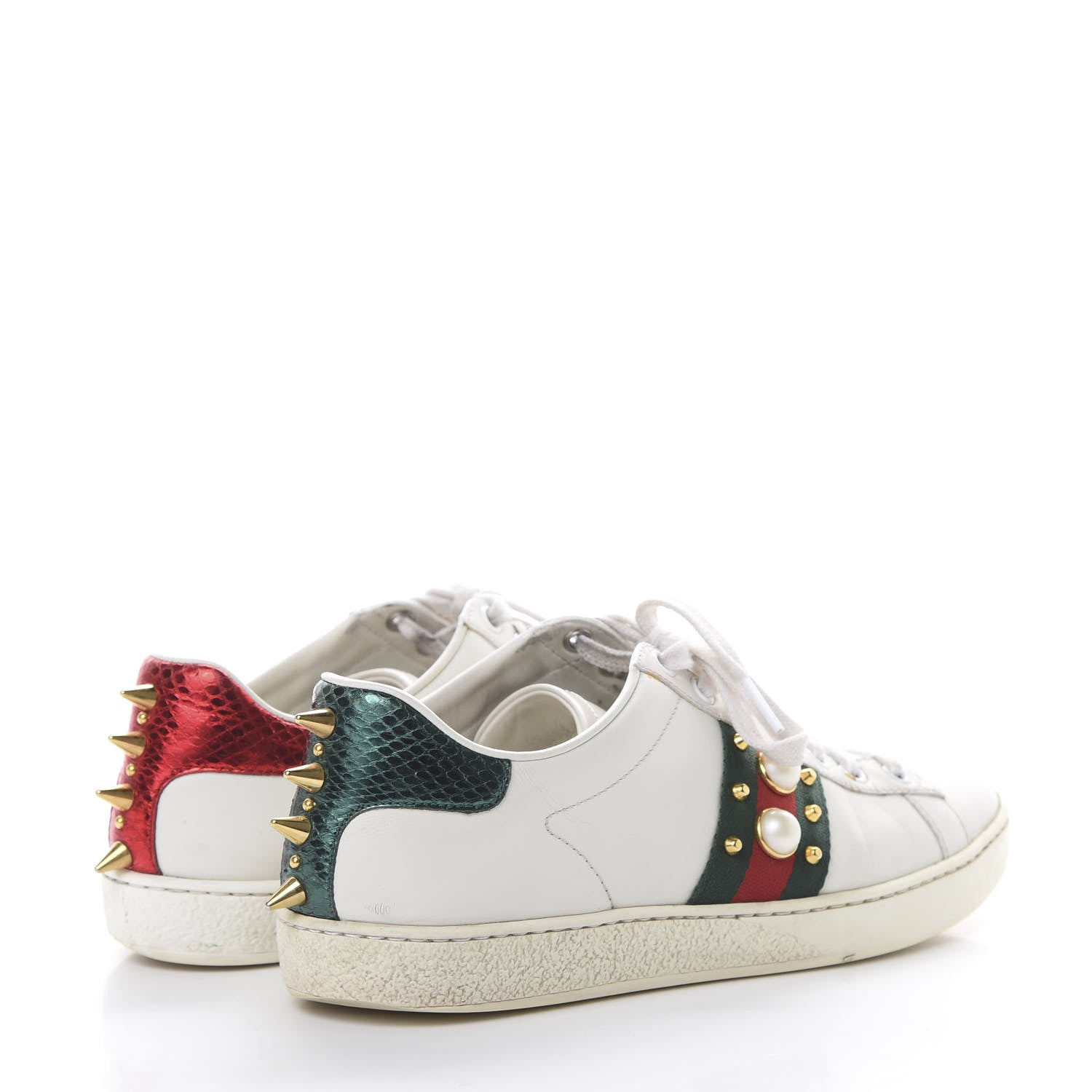 Gucci Calfskin Web Pearl Studded Womens Ace Sneakers 36.5 White 4 of 14