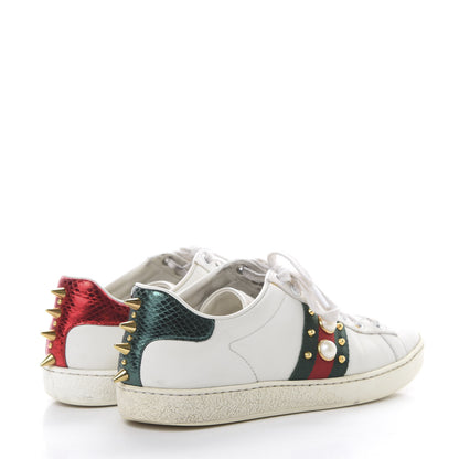 Gucci Calfskin Web Pearl Studded Womens Ace Sneakers 36.5 White 4 of 14