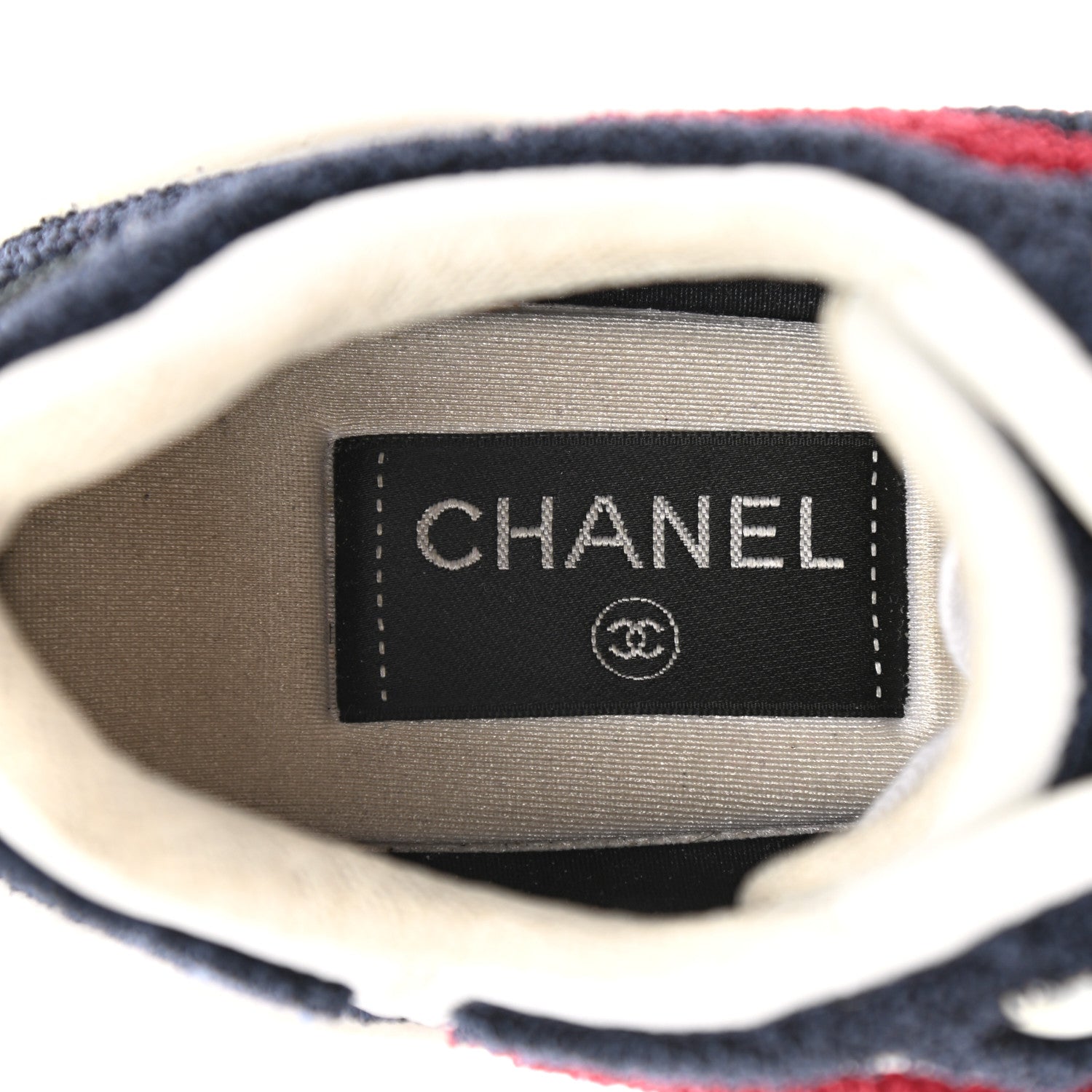 Chanel Terry Cloth Calfskin Womens Logo Sneakers 39 Red Blue 6 of 7