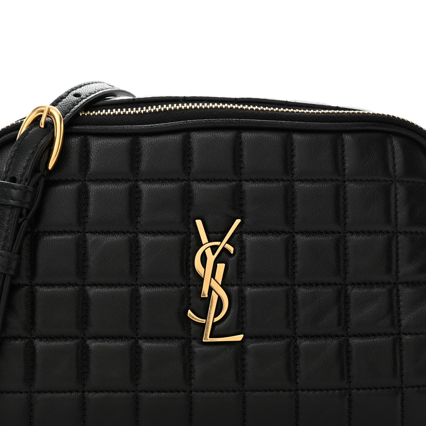 Lambskin Carre Quilted Cassandre Mini Camera Bag Black