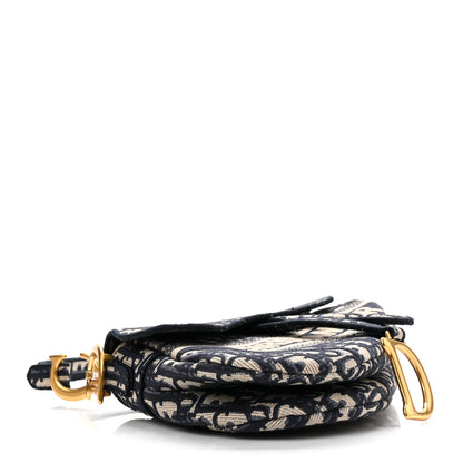 Christian Dior Oblique Embroidered Saddle Bag Blue 4 of 10