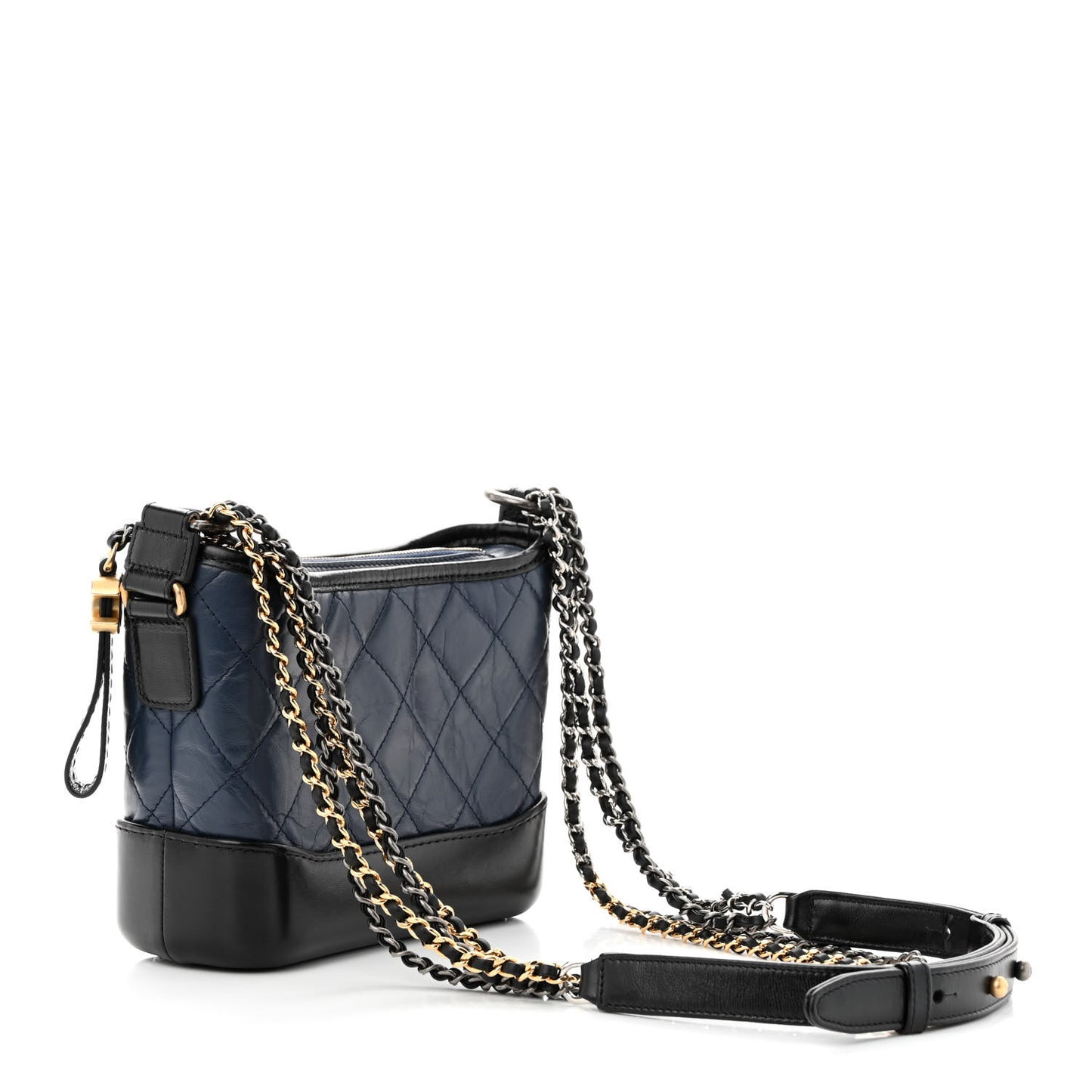 Aged Calfskin Quilted Small Gabrielle Hobo Navy Black