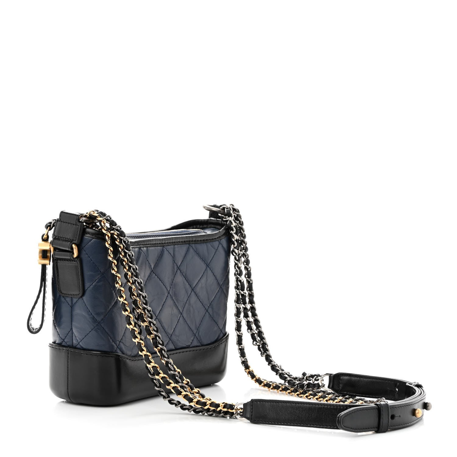 Chanel Aged Calfskin Quilted Small Gabrielle Hobo Navy Black 3 of 10
