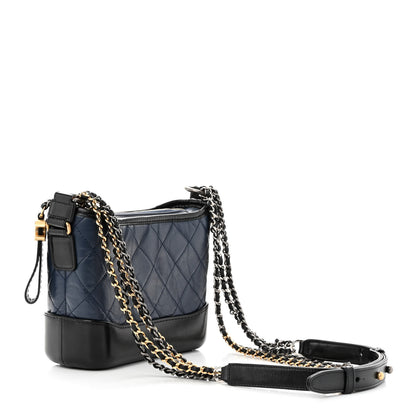 Chanel Aged Calfskin Quilted Small Gabrielle Hobo Navy Black 3 of 10