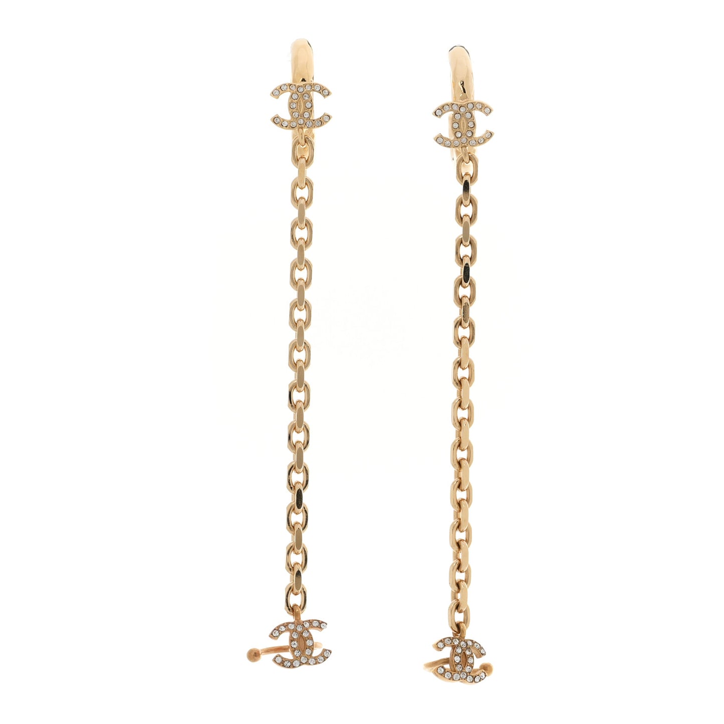 Crystal Chain CC Climber Earrings Gold