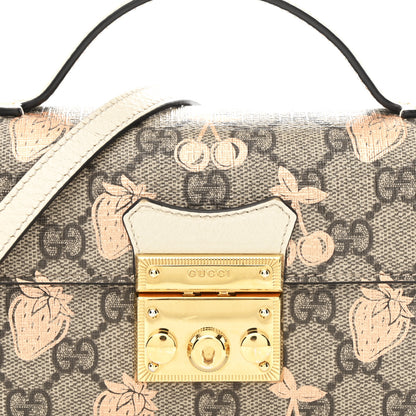 Gucci GG Supreme Monogram Berry Textured Dollar Calfskin Mini Padlock Top Handle Shoulder Bag Beige Ebony Light Copper Mystic White 8 of 12