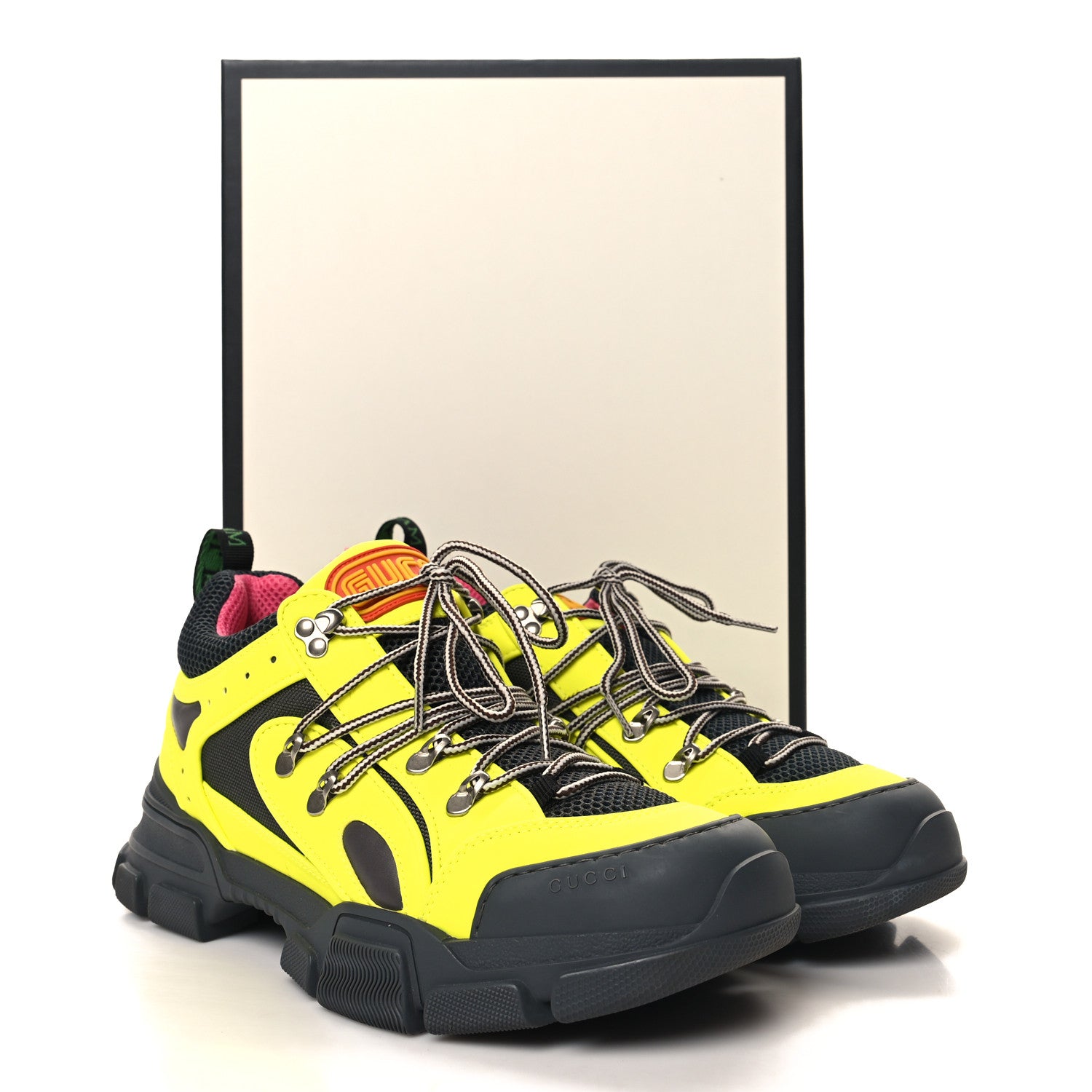 Gucci X SEGA Mesh Technical Canvas Calfskin Reflective Mens Flashtrek Sneakers 10 Neon Yellow Lotus 8 of 8