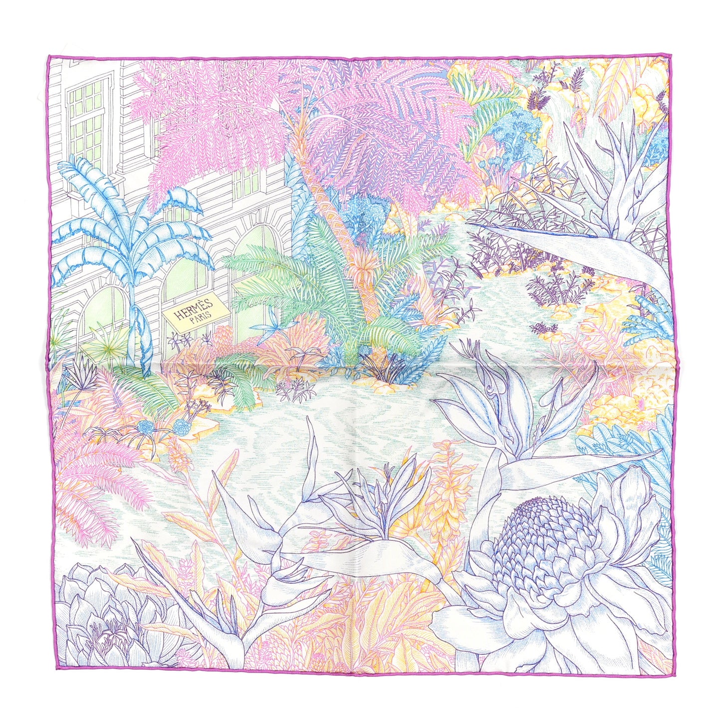 Silk Twill Faubourg Tropical Square 45 Rose Bleu Vert