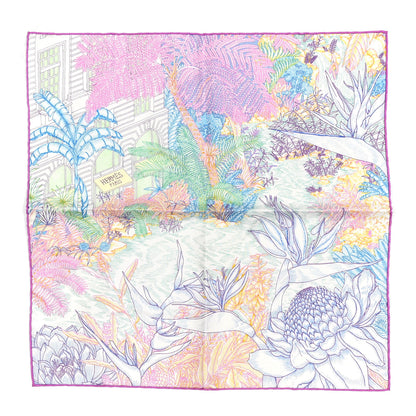 Hermes Silk Twill Faubourg Tropical Square 45 Rose Bleu Vert 1 of 3