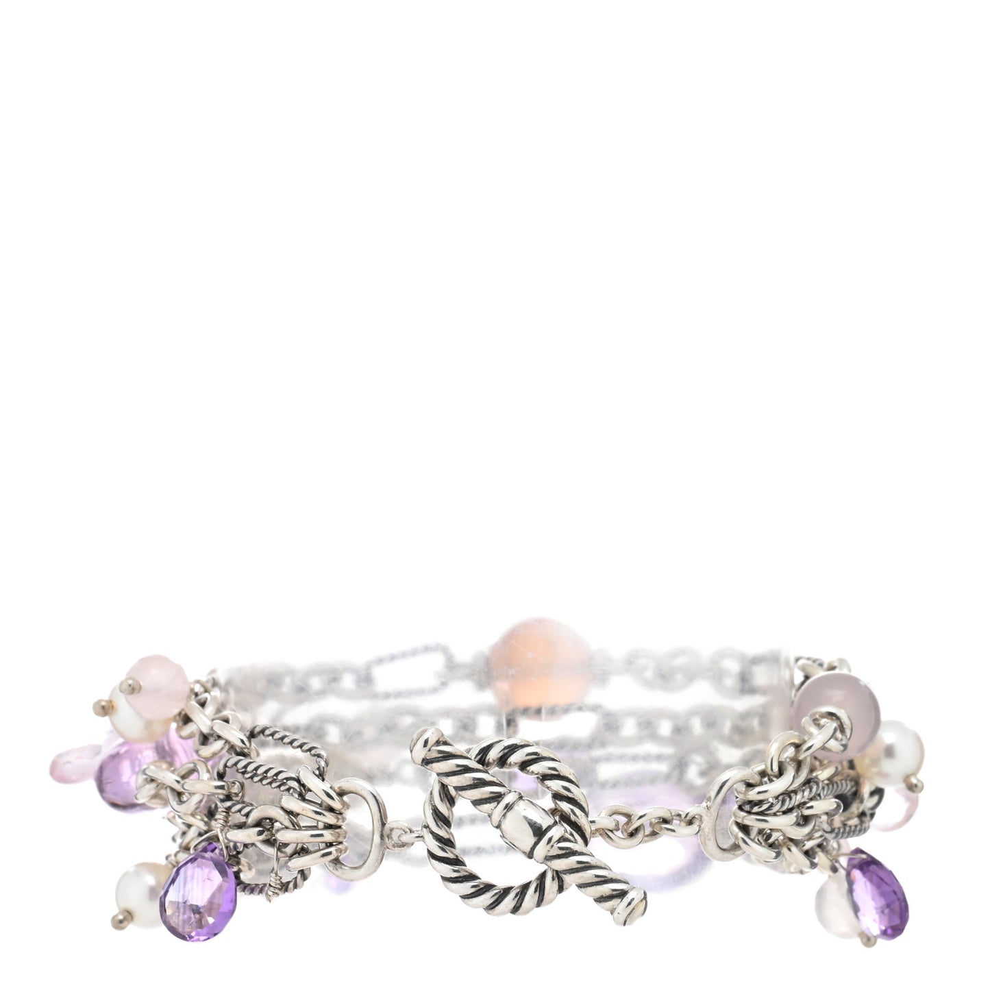 Sterling Silver Pearl Amethyst Rose Quartz Bijoux Multi Strand Bracelet