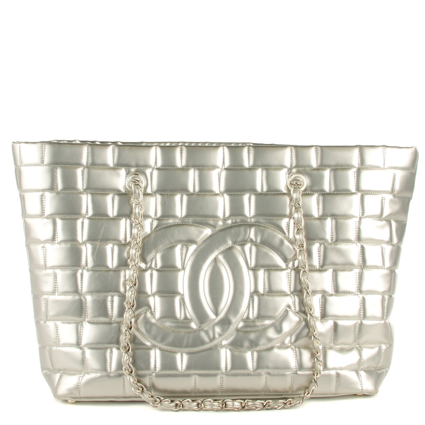 Vinyl Quilted Large Frozen Tote Silver
