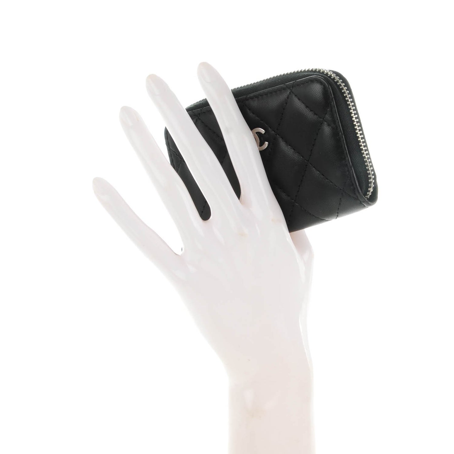 Lambskin Quilted Zip Coin Purse Black