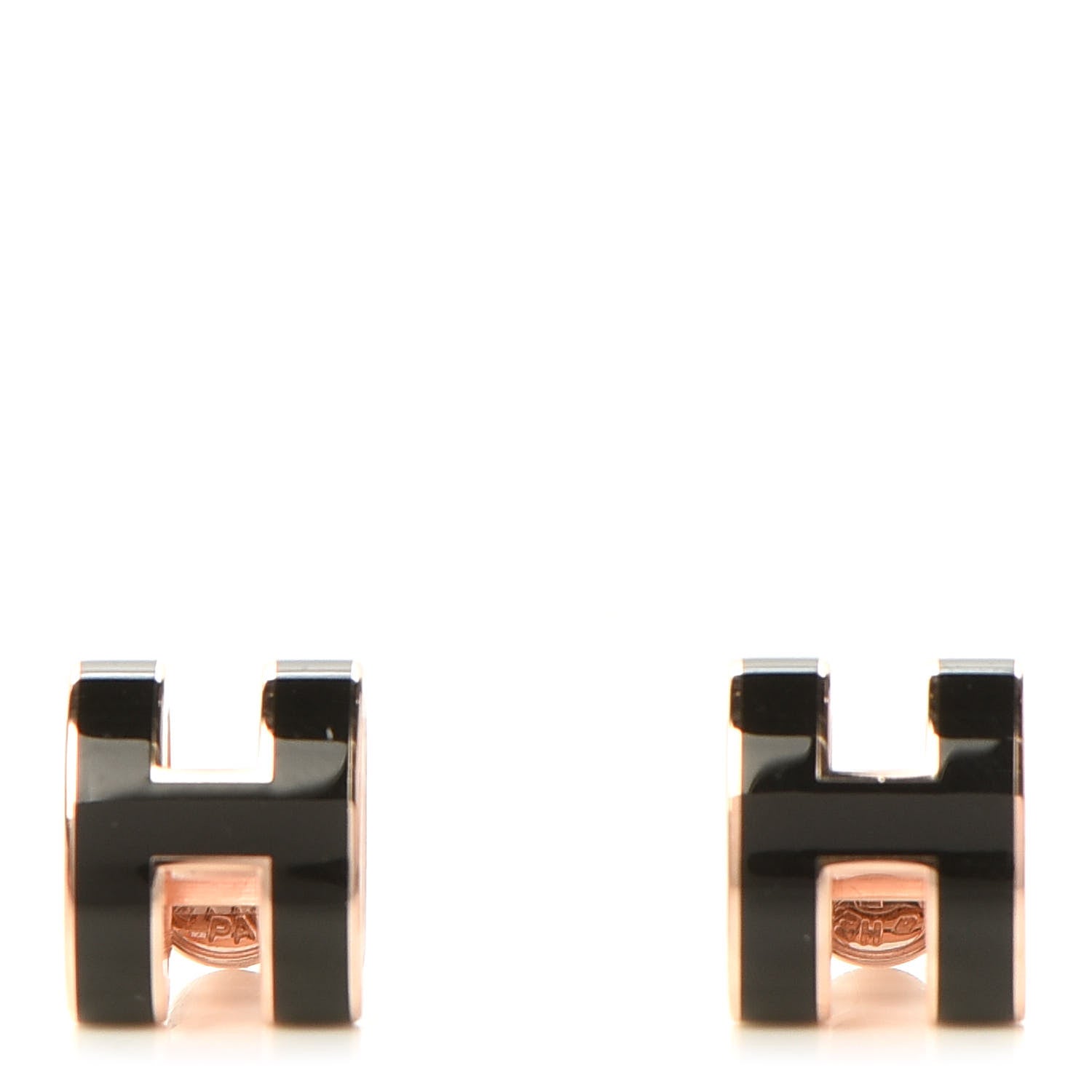 Hermes Rose Gold Lacquered Pop H Earrings Black 1 of 5