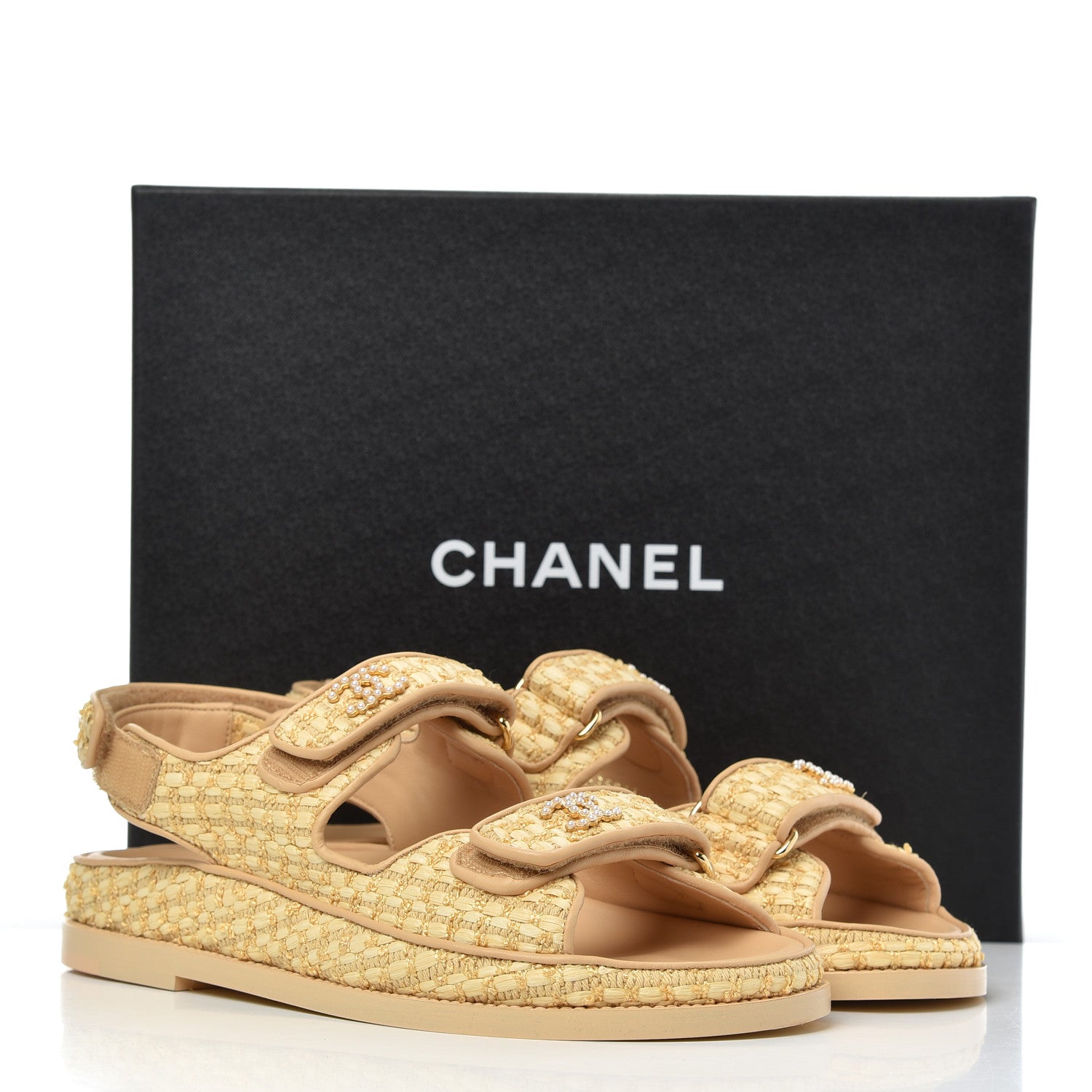Chanel Braided Fabric Velcro Dad Sandals 38 Beige 11 of 11