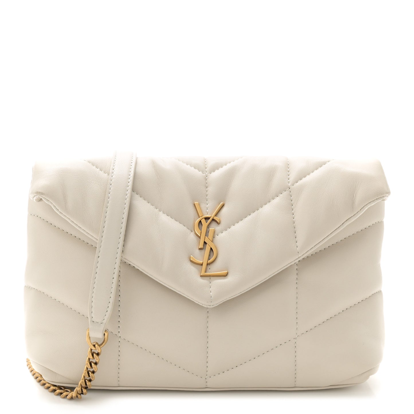 Lambskin Quilted Toy Loulou Puffer Monogram Chain Satchel Crema Soft