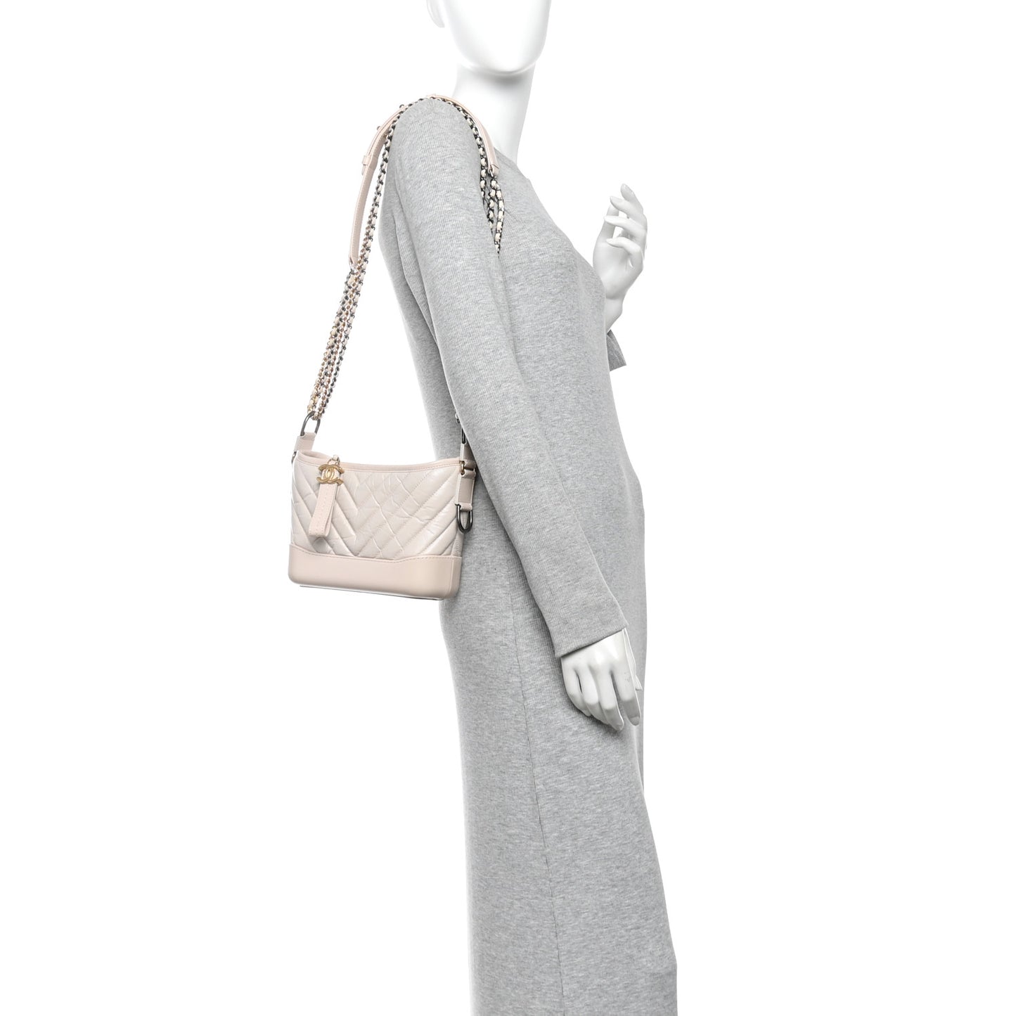 Aged Calfskin Chevron Quilted Small Gabrielle Hobo Ivory
