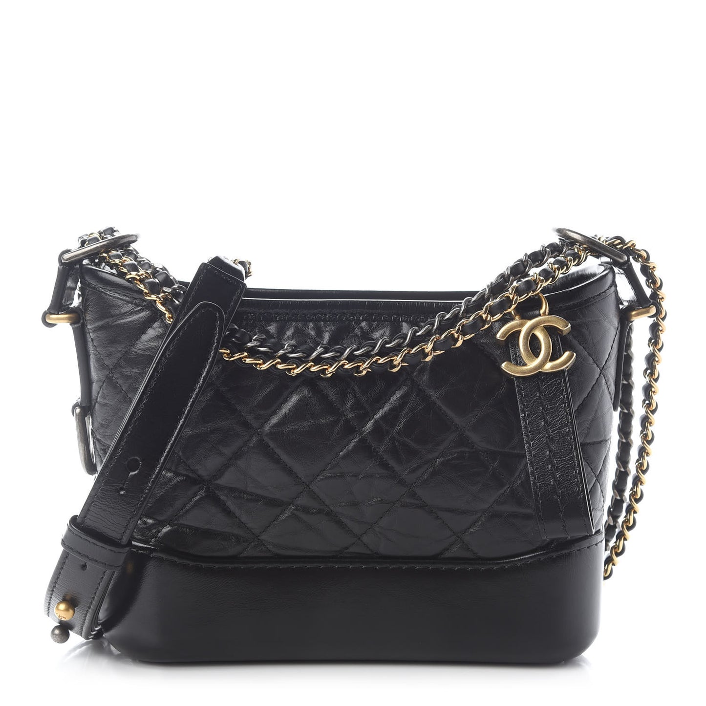 Aged Calfskin Quilted Small Gabrielle Hobo Black
