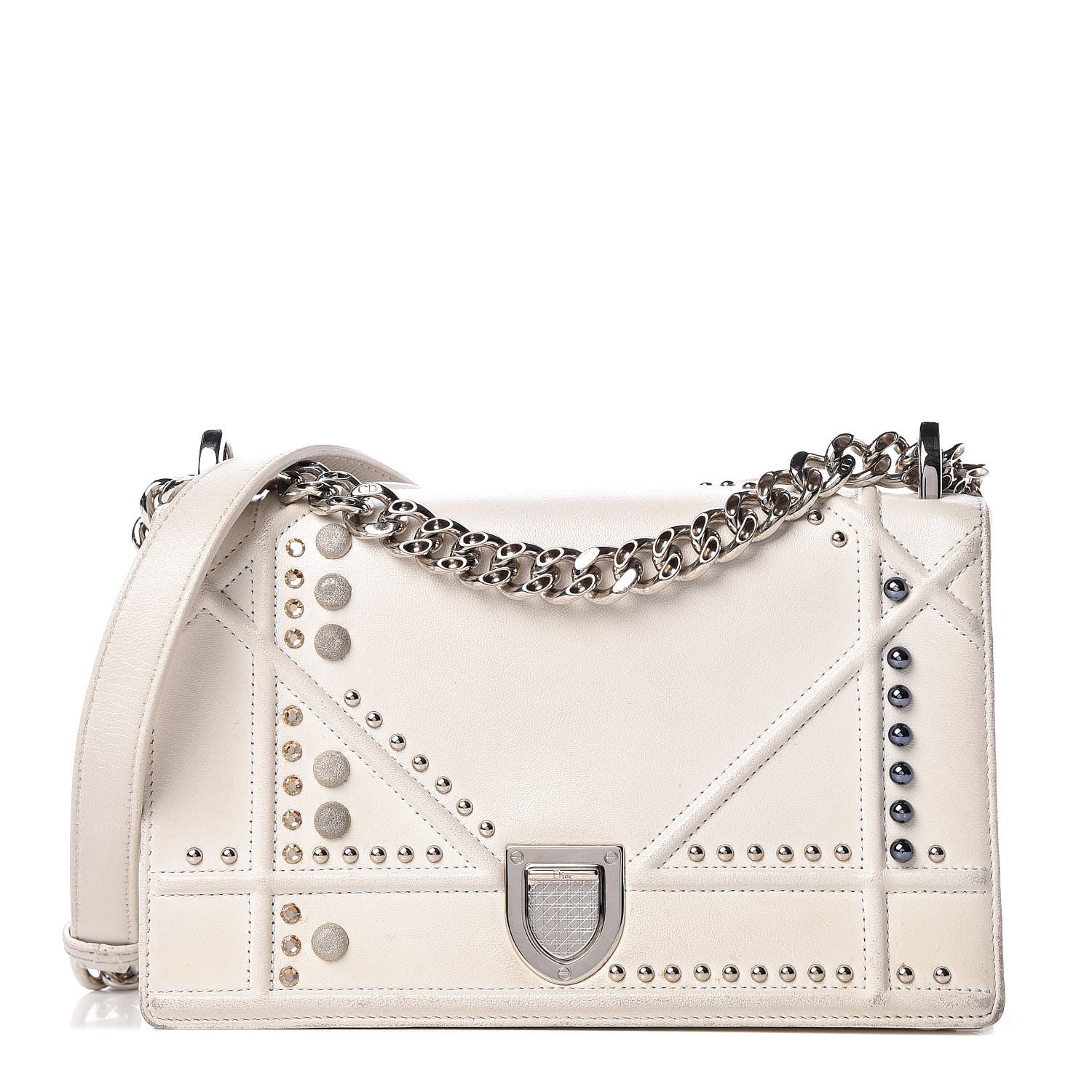 Christian Dior Lambskin Crystal Studded Small Diorama Flap Bag Off White 1 of 21