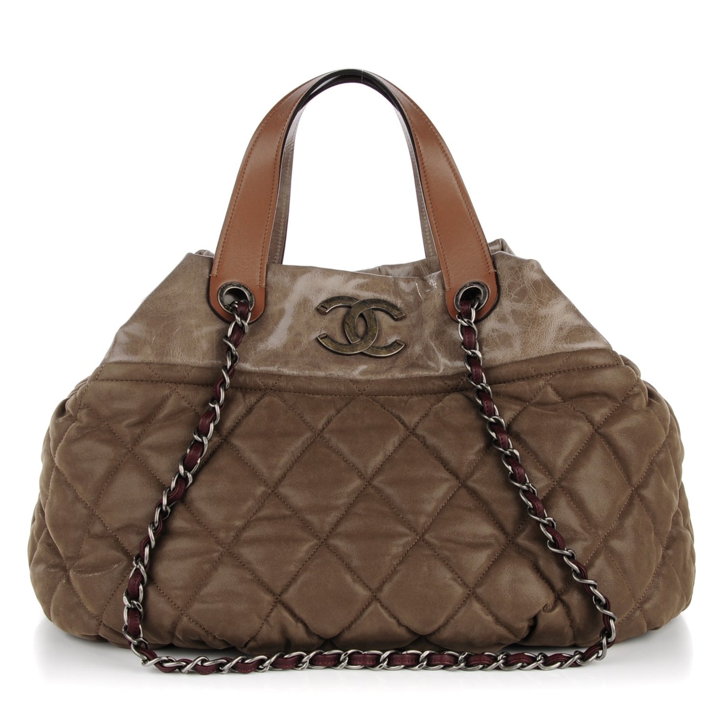 Iridescent Calfskin Quilted Large In The Mix Tote Brown