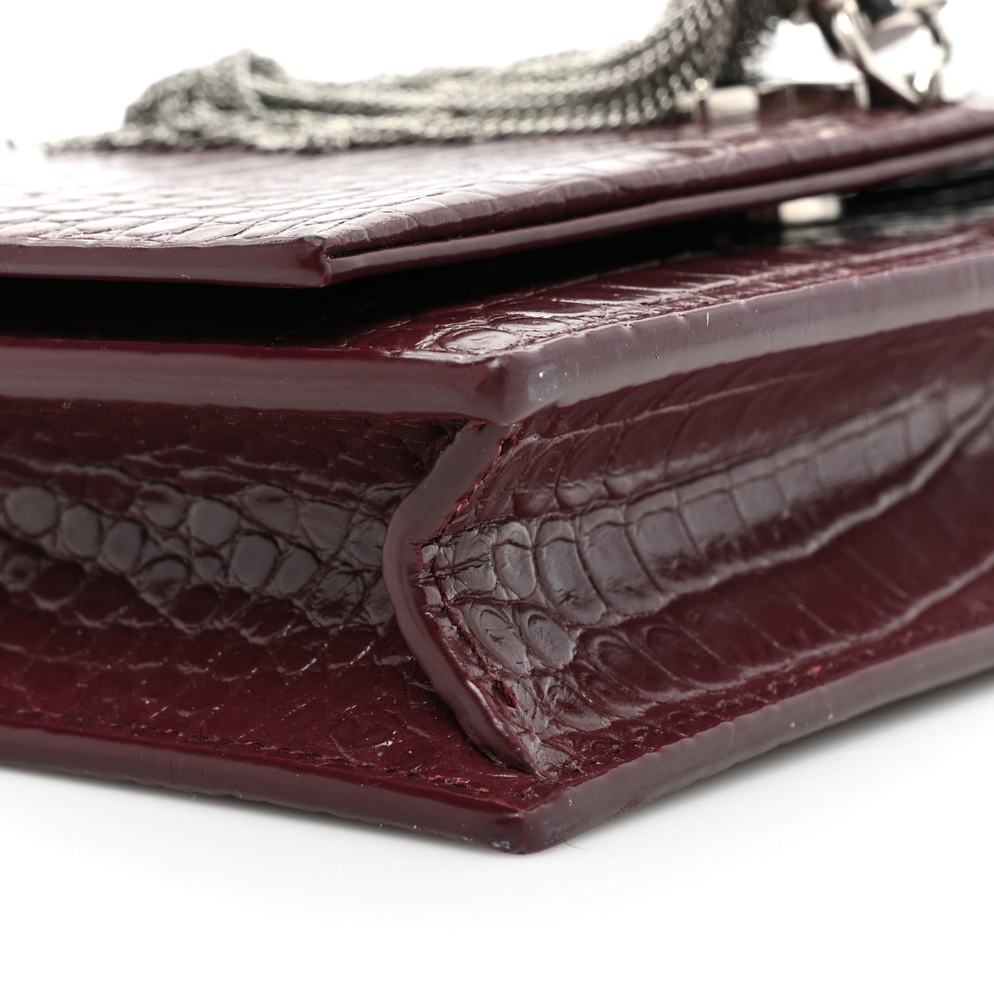 Calfskin Crocodile Embossed Kate Monogram Tassel Chain Wallet Rouge Legion